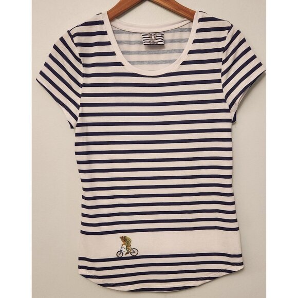 Batfrogs T-Shirt With Frog Batfrog On Bicycle Womens Medium England Striped EUC - Picture 3 of 10